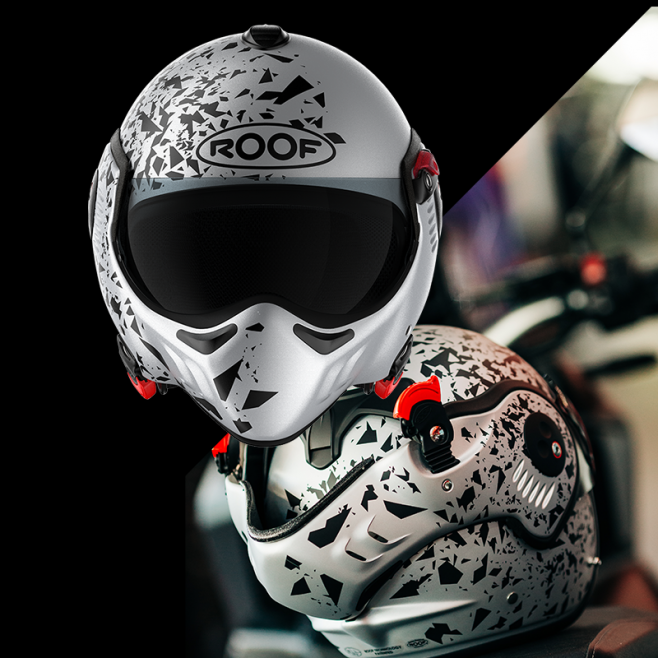 Casque moto modulable E22 06 ROOF BOXER ALPHA BLACKSTAR silverwhite noir mat