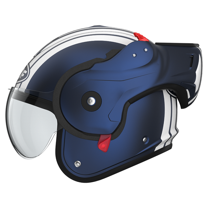 Helmet motorcycle versatile E22-06 Roof BOXXER 2 STRIPES Dark Blue - White Matt