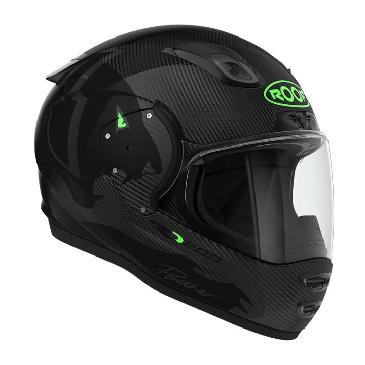 Casque moto intégral Roof RO200 CARBON PANTHER Noir Vert Fluo