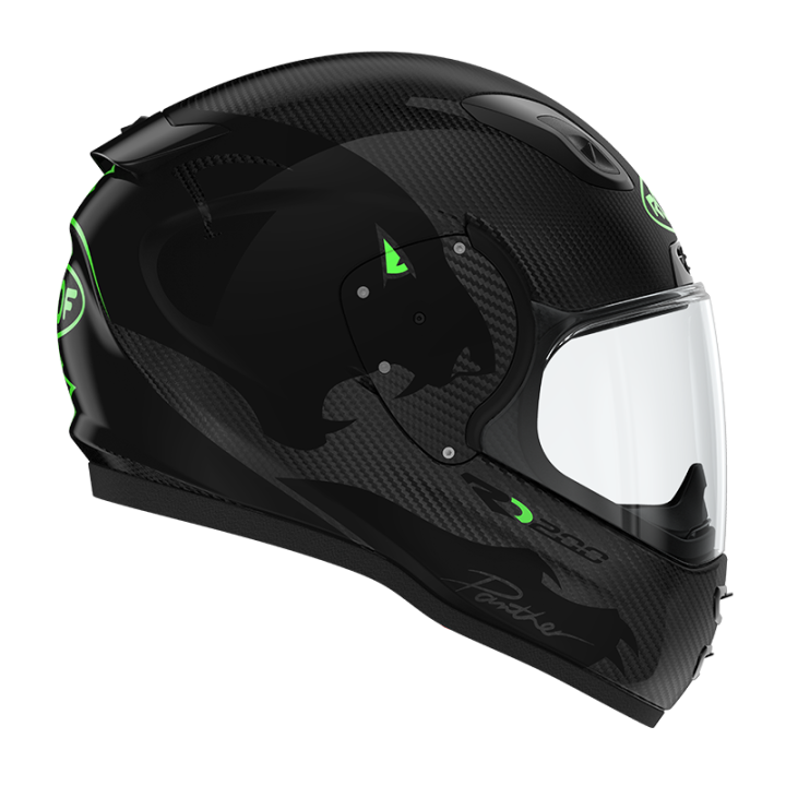 Casco motocicletta completa Roof RO200 CARBON Panther Nero Fluo verde