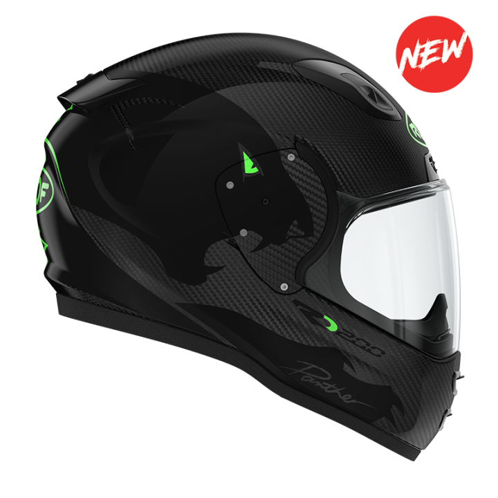 Casco motocicletta completa Roof RO200 CARBON Panther Nero Fluo verde