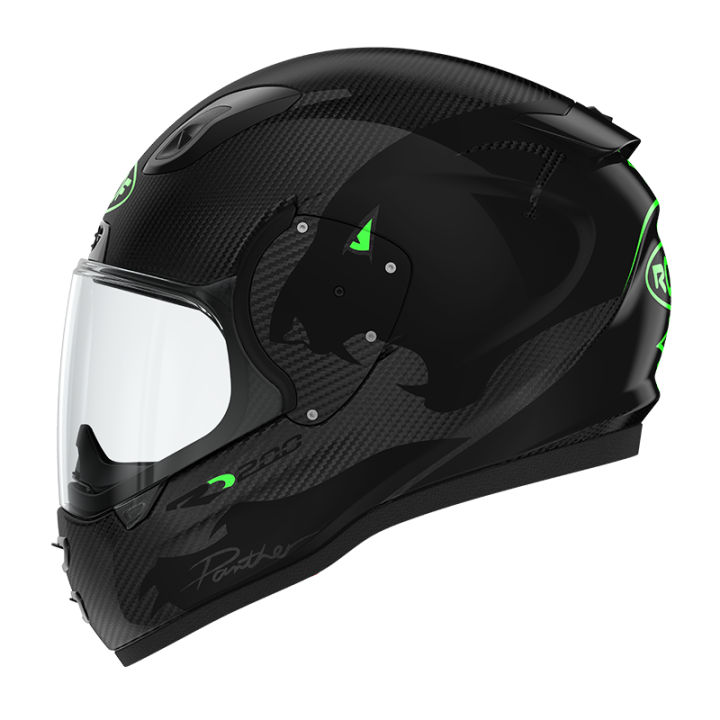 Casco motocicletta completa Roof RO200 CARBON Panther Nero Fluo verde