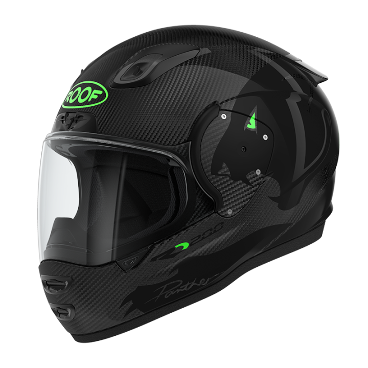 Casco motocicletta completa Roof RO200 CARBON Panther Nero Fluo verde